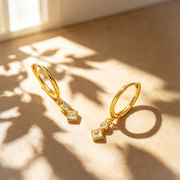 Boucles d'oreilles créoles pendantes en argent 925 plaqué or 14 carats avec zircon, style simple et tendance, bijoux d'oreille très prisés
