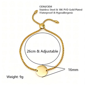 Pulsera de Disco Redondo con Moneda, Chapada en Oro PVD de 18K, Acero Inoxidable, Grabado Láser Personalizado con Inicial, Joyería Unisex al por Mayor - Product Image 2