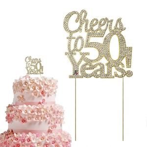 ท็อปเปอร์เค้กวันเกิดครบรอบ 50 ปี สีทอง ไอเดียตกแต่งงานฉลองครบรอบ 50 ปี คริสตัลเพชรระยิบระยับคุณภาพพรีเมียม โลหะผสมคุณภาพสูง - Product Image 1