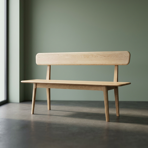 Banco de Comedor Moderno de Madera de Teca con Respaldo de Bordes Redondeados y Patas Cónicas - Product Image 2