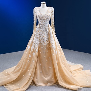 Jancember RSM67562 Robes de soirée brodées en dentelle à col en V pour femmes avec traîne détachable - Product Image 1