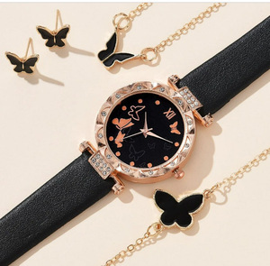 New 5pcs/<strong>set</strong> <strong>Women's</strong> Explosion-Proof Digital Strap <strong>Watch</strong> Fashionable Simple Design Butterfly Pattern Stainless Steel Quartz - Product Image 5