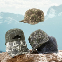 Casquette de baseball vintage 5 panneaux à visière souple pour homme, personnalisée, à bord plat et souple, en Ripstop camouflage, pour le sport, le trail et le camping