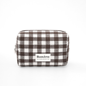 Bolsa de Cosméticos a Cuadros, Estuche de Maquillaje de Viaje con Cierre de Cremallera, Asa Suave, Pequeña y Portátil, de Poliéster Impermeable y Ecológico - Product Image 2
