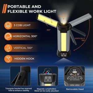 Cob Mobile Portable Work Light Rechargeable Battery 2000mah Camping Industrial Lighting With Bracket - Product Image 3