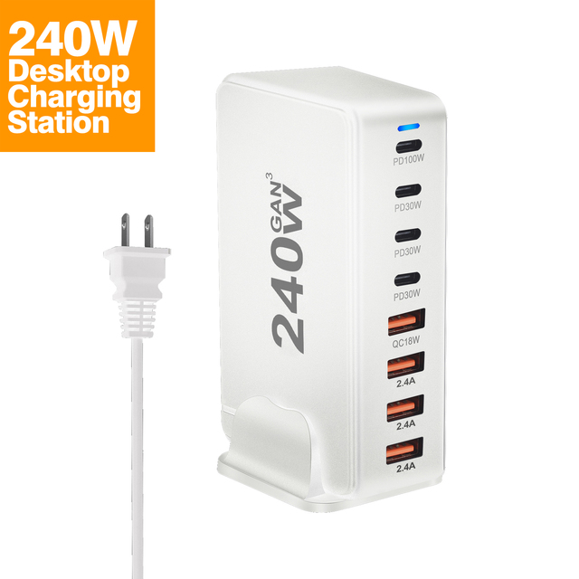 240W USB Type-C Portable Travel Charger GaN 8 Port PD QC Fast Charging Station for MacBook /Laptop/iPad/Samsung Galaxy/iPhone 17