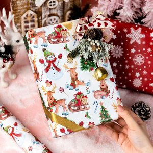 Christmas Wrapping <b>Paper</b> Reindeer Snowman Tree Design 17 In X 32.8 Ft Double Side Recyclable Gift Craft <b>Paper</b> - Product Image 4