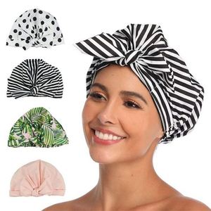 New Arrival Waterproof Shower Cap Bow <b>Tie</b> Round Hat for Casual Use Daily Fashion Women Bonnets - Product Image 1