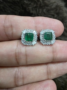 Outstanding Class Natural Sterling Silver Diamond Zircon Halo 1 Carat <b>Emerald</b> Cut Women's Engagement & Wedding <b>Stud</b> <b>Earrings</b> - Product Image 6