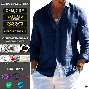 Camisa de Playa de Lino y Algodón para <span class=keywords><strong>Hombre</strong></span>, Nueva Colección Yihong, <span class=keywords><strong>Manga</strong></span> <span class=keywords><strong>Larga</strong></span>, Color Sólido, Estilo Vacacional - Product Image 1