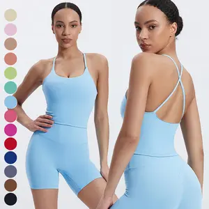 Çapraz geri Yoga Tank Top hızlı kuru nefes koşu sutyeni spor Fitness mahsul yelek kolsuz spor kadınlar için Yoga Tank Top Tops