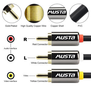 인증 1.5m 남성 3rca 플러그 오디오 비디오 케이블 24k 골드 플레이트 3rca 에 3rca 잭 어댑터 AUX <span class=keywords><strong>RCA</strong></span> 케이블 AV TV 출력 - Product Image 3