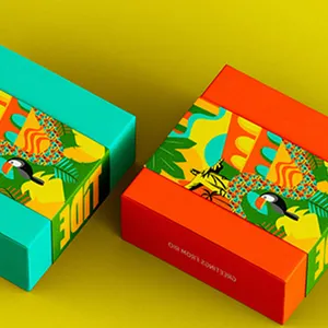 最小起订量500可定制热带花卉哑光层压礼品盒，带翻盖礼品巧克力品牌
