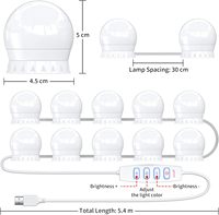 Lumière LED pour miroir Tsinye, éclairage de maquillage USB à trois tons réglables, ampoules pour miroir de chambre à coucher, salle de bain, décoration de miroir