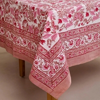 Nappe rectangulaire en coton pur 140*220cm, imprimé floral rouge rose, style botanique vintage, pour table à manger