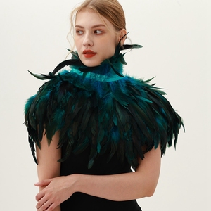 Cape gothique en plumes pour Halloween Écharpe en plumes de coq Faux col en plumes de coq Châle boule de mascarade - Product Image 2