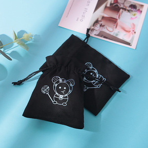 Velvet <b>Drawstring</b> Jewelry Bags Rectangle Black 8x10cm 15x20cm Storage <b>Pouches</b> With Logo Printing For Accessories Packaging - Product Image 4