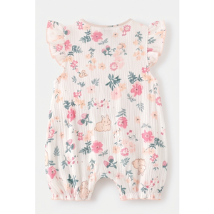 Lindo pelele de algodón con estampado floral para bebé niña, con lazo y mangas de pétalos, ideal para primavera. - Product Image 3