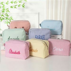 Personalized Custom Embroidered Striped Cotton Toiletry Bag European <b>Retro</b> Expanded Stowable Lightweight Durable Portable Makeup - Product Image 2
