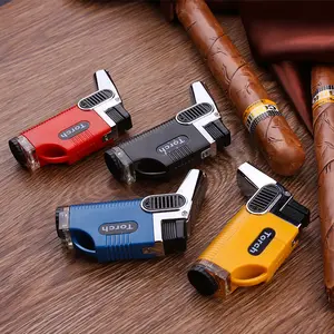 Customization Logo Jet Lighter Windproof Double Nozzle Flame Metal Cigar Torch Lighter