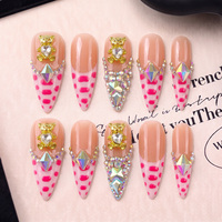 Ongles à presser PMMA faits main 3D, longs, pointus, courbes, style français, couvrance totale, personnalisables, 10 pièces, qualité supérieure ODM 3.0