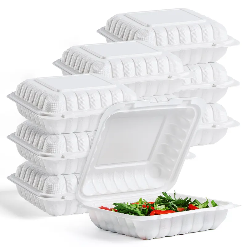 Mfpp mineral enchido plástico refeição rápida caixa de almoço descartável pp clamshell takeout dobradiça para ir recipientes de comida