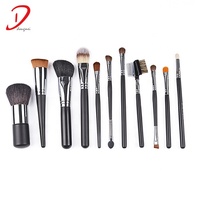 Ensemble de 11 pinceaux de maquillage professionnels RTS en poils naturels et synthétiques avec manche en bois pour estomper les imperfections du visage