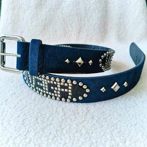 Moda Design rivetto <span class=keywords><strong>borchie</strong></span> e capelli di cavallo <span class=keywords><strong>cintura</strong></span> Jeans donna <span class=keywords><strong>cintura</strong></span> punte in vera pelle nera con fibbia in lega di zinco - Product Image 5