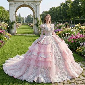 Robe de mariée de bal de Quinceañera rose Xss301, robe de mariée moderne avec appliques florales - Product Image 1