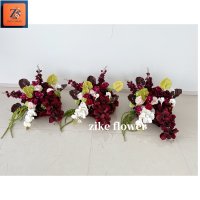 ZIKE Composition florale artificielle de luxe vert bordeaux, style orchidée en soie tombante, pour centre de table de mariage et décoration d'événements
