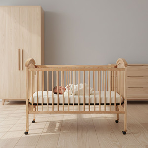 Cuna de Madera Convertible Estándar EN con Ruedas Bloqueables, Color Natural, para Guardería Europea - Product Image 2
