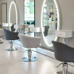 Estilo Europeo longitud oval barber salon espejo estilo estaciones de LED de espejo de pared