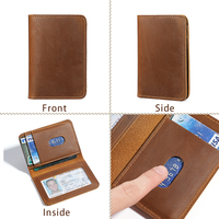 Dompet Kulit Asli Crazy Horse Lipat dengan Logo Custom, Tempat Kartu Kredit & SIM, Tipis, untuk Hadiah Pria