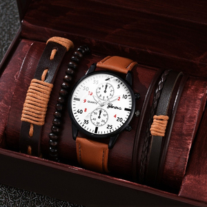 Set Orologio da Polso al Quarzo da Uomo Orologio Casual Sportivo di Lusso da Uomo con Bracciale in Pelle Set di Gioielli alla Moda - Product Image 1