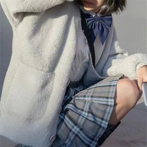Cardigan <span class=keywords><strong>en</strong></span> tricot jaune clair pour femme, collection printemps-automne 2026, coupe ample et polyvalente, style étudiant crème - Product Image 4