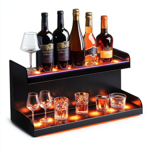 Fábrica al por mayor 2 niveles LED Iluminado Botella de licor Acrílico Whisky Rack Stand solo para exhibición - Product Image 5