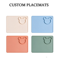 Set de table en silicone avec compartiment en forme d'ours, tapis de repas antidérapant pour enfants, tapis de table en silicone de qualité alimentaire réutilisable pour manger