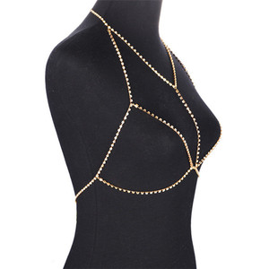 Donne Sexy Usura Della Spiaggia Pieno di Diamanti Di Cristallo Del Reggiseno Del Corpo Dei Monili Della Catena Strass Bralette Reggiseno - Product Image 3