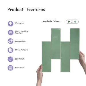 3D 벽 패널 스틱 온 인테리어 녹색 벽 지하철 타일 욕실 용 가정용 상업용 이동식 벽지 아파트