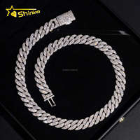 Nouveautés Chaîne Cubaine Hip Hop pour Homme en Argent S925, 13mm, Une Rangée de Pierres Grandes, Certificat GRA, Moissanite Effet Glacé Forme Lune