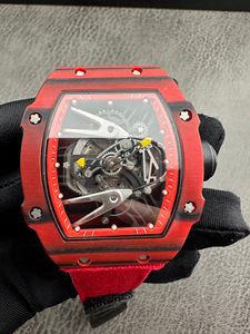 Reloj Automático de Lujo con Esqueleto Rojo para Hombre, Reloj de Pulsera Deportivo Mecánico Tonneau - Product Image 1