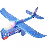 Lot de 2 Jouets d'avion en plastique avec lanceur, avion à éjection, 2 modes de vol, planeur en mousse LED, jouet volant d'extérieur