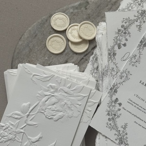 Invitación de Boda Elegante con Impresión Digital en Papel Hecho a Mano, con Relieve, Personalizada, con Borde Decorativo, de Algodón Fino - Product Image 2