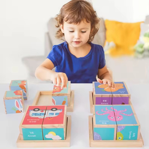 Rompecabezas de Madera de Seis Caras con Imágenes Coloridas para Niños, Juego de Bloques de Construcción Educativos con Animales y Transportes en 3D, 50 Piezas - Product Image 5