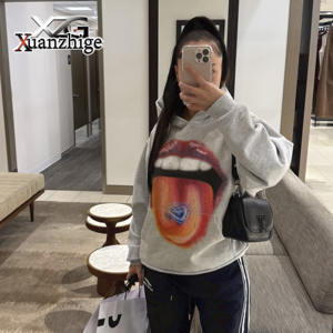 XuanZhiGe sweats à capuche personnalisés unisexe de haute qualité lavé surdimensionné lèvre <span class=keywords><strong>langue</strong></span> imprimer sweats à capuche essentiels sweat à capuche femmes de haute qualité - Product Image 3