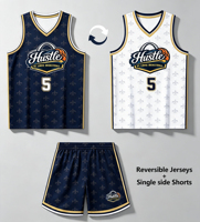 Camiseta reversible 2 en 1 con pantalones cortos de un solo lado, malla transpirable de secado rápido, resistencia de grado 4 para personalización en ligas de baloncesto