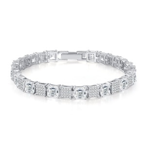 Classico quadrato a forma di CZ pietre naturali zircone bracciale Tennis oro bianco per le donne uomini taglio principessa diamante alla moda gioielli raffinati