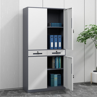 Armoire de rangement métallique au design moderne pour bureau, avec 2 tiroirs centraux et portes en acier