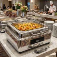 Chauffe-Plats Carré Libre-Service, Plats de Présentation en Acier Inoxydable pour la Restauration, Serveur de Buffet Professionnel pour Fêtes et Restaurants