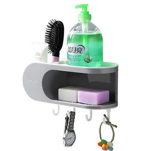 Porte-savon mural double couche Cleve en plastique courbé et drainant avec crochets pour salle de bain - Product Image 2